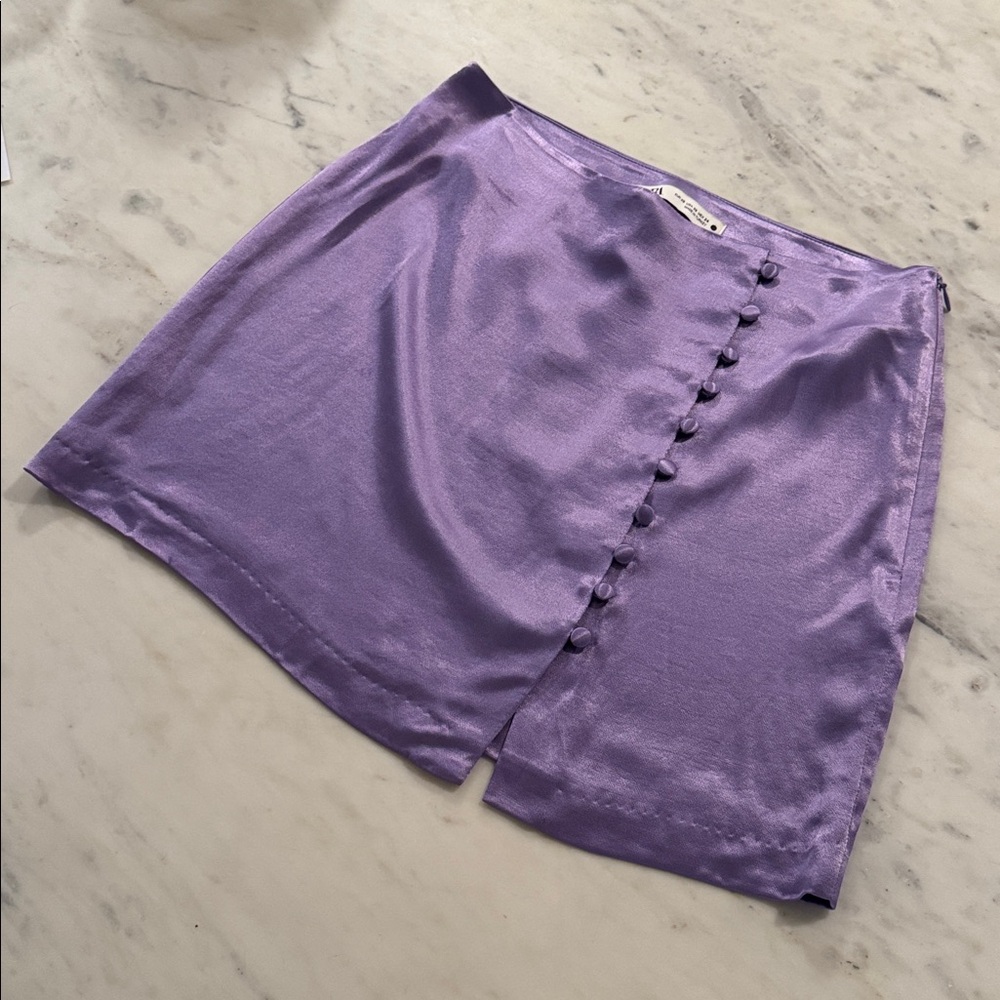 Zara Purple Satin Iridescent Button-Front Mini Skirt